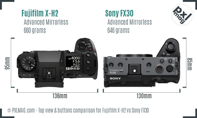 Fujifilm X-H2 vs Sony FX30 top view buttons comparison