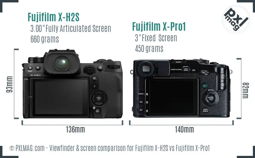 Fujifilm X-H2S vs Fujifilm X-Pro1 Screen and Viewfinder comparison