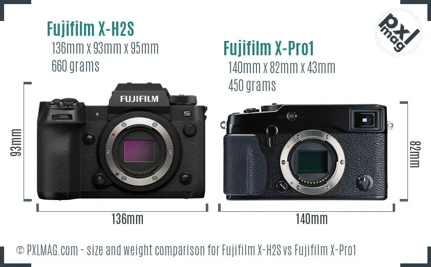 Fujifilm X-H2S vs Fujifilm X-Pro1 size comparison