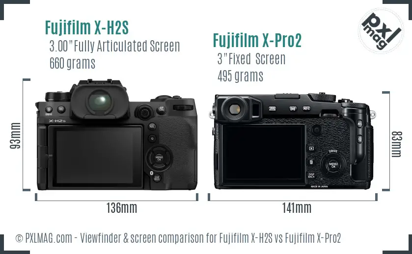 Fujifilm X-H2S vs Fujifilm X-Pro2 Screen and Viewfinder comparison