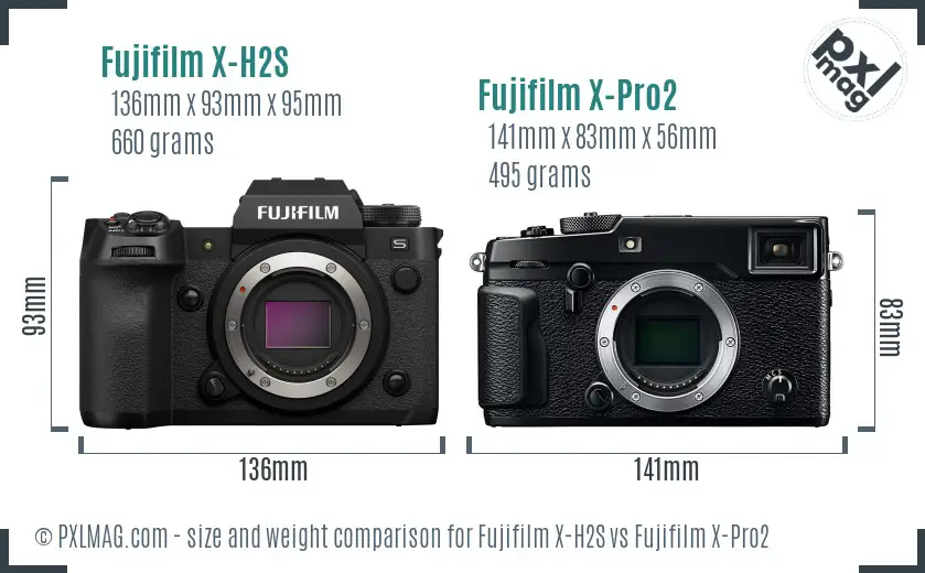 Fujifilm X-H2S vs Fujifilm X-Pro2 size comparison