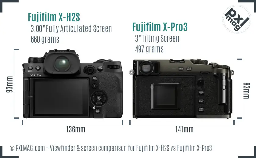 Fujifilm X-H2S vs Fujifilm X-Pro3 Screen and Viewfinder comparison