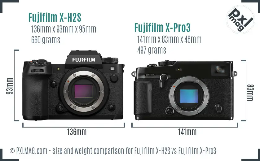Fujifilm X-H2S vs Fujifilm X-Pro3 size comparison
