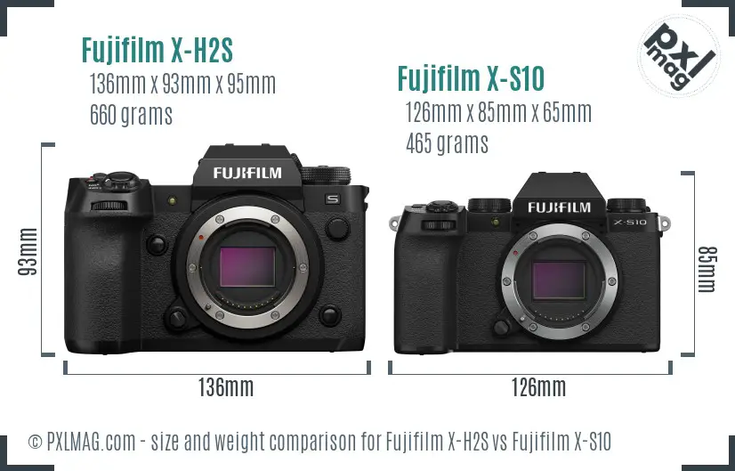 Fujifilm X-H2S vs Fujifilm X-S10 size comparison