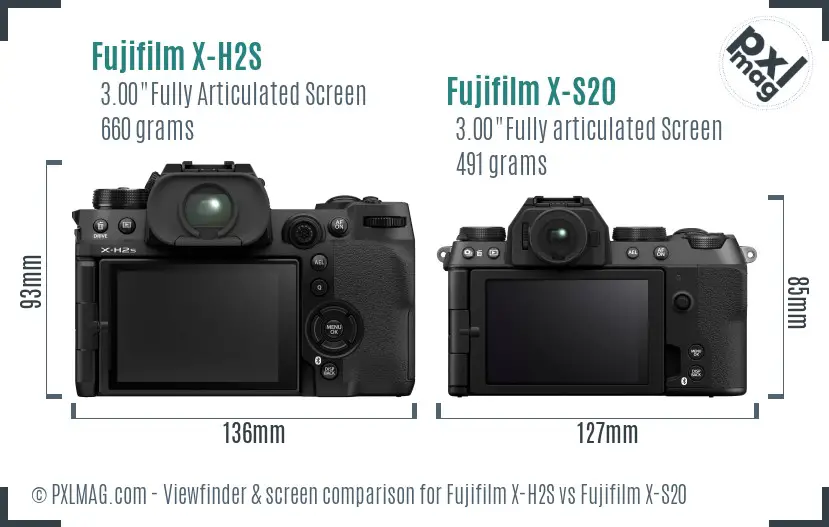 Fujifilm X-H2S vs Fujifilm X-S20 Screen and Viewfinder comparison