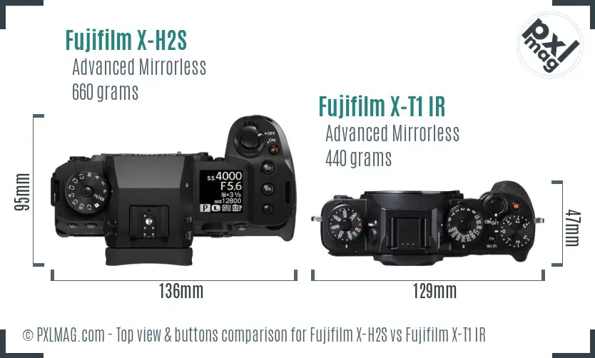 Fujifilm X-H2S vs Fujifilm X-T1 IR top view buttons comparison