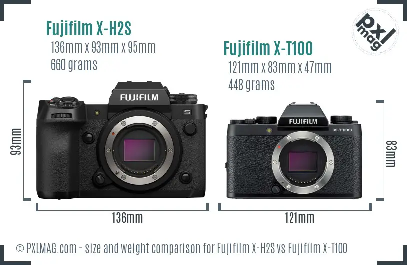 Fujifilm X-H2S vs Fujifilm X-T100 size comparison