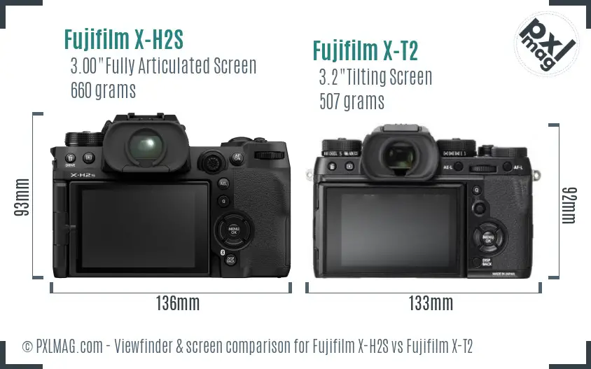 Fujifilm X-H2S vs Fujifilm X-T2 Screen and Viewfinder comparison