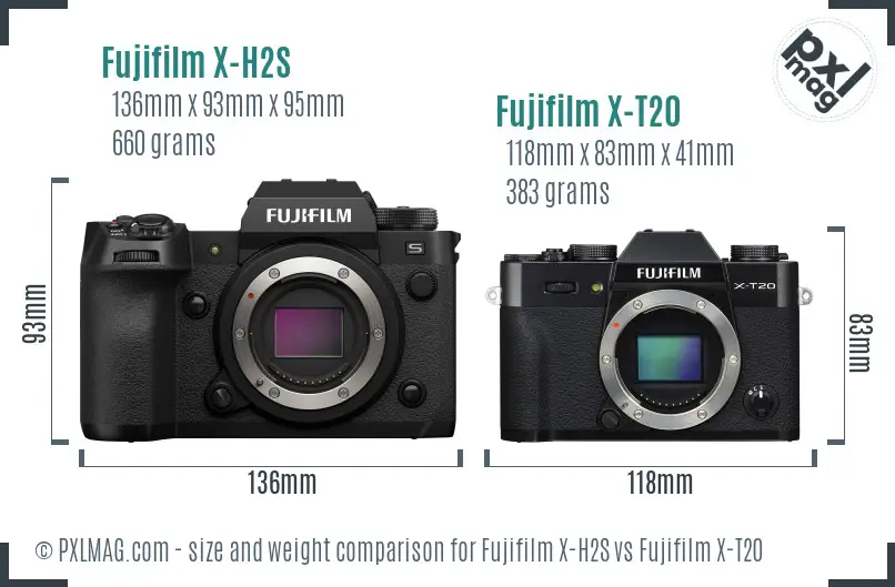 Fujifilm X-H2S vs Fujifilm X-T20 size comparison