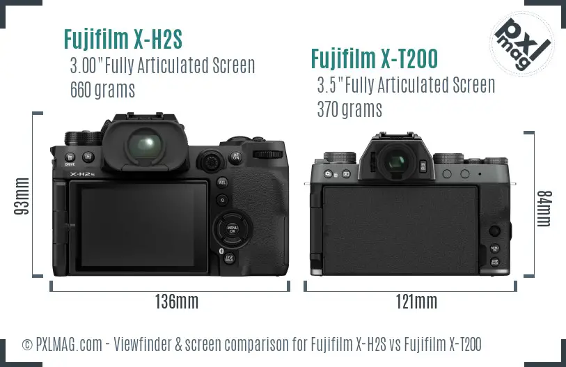Fujifilm X-H2S vs Fujifilm X-T200 Screen and Viewfinder comparison