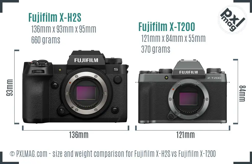 Fujifilm X-H2S vs Fujifilm X-T200 size comparison