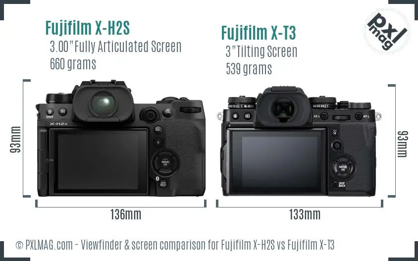 Fujifilm X-H2S vs Fujifilm X-T3 Screen and Viewfinder comparison