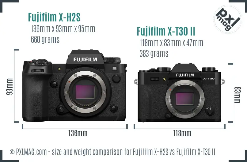 Fujifilm X-H2S vs Fujifilm X-T30 II size comparison