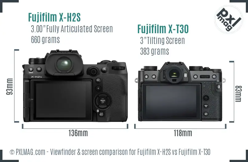 Fujifilm X-H2S vs Fujifilm X-T30 Screen and Viewfinder comparison