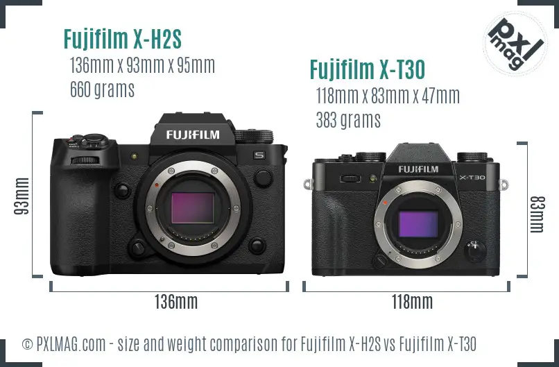 Fujifilm X-H2S vs Fujifilm X-T30 size comparison