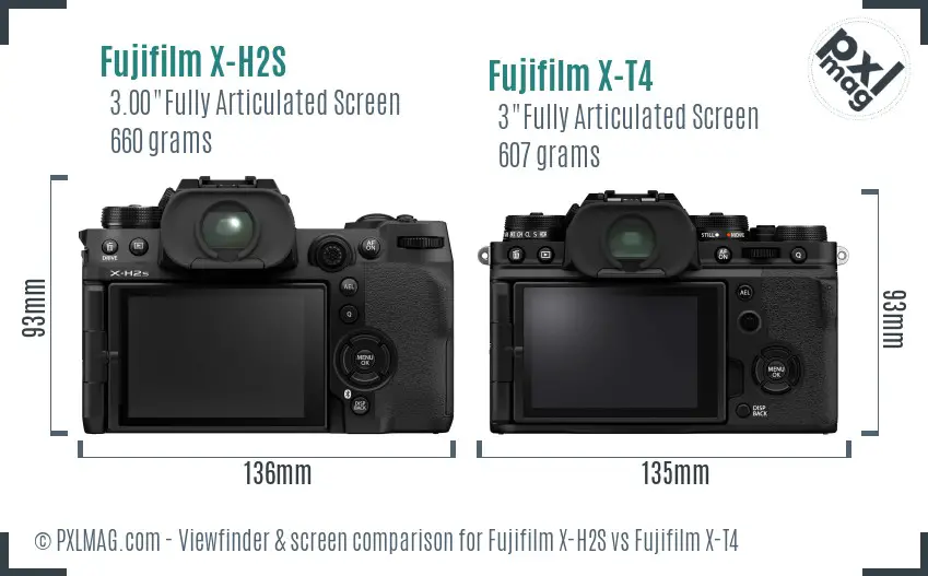 Fujifilm X-H2S vs Fujifilm X-T4 Screen and Viewfinder comparison