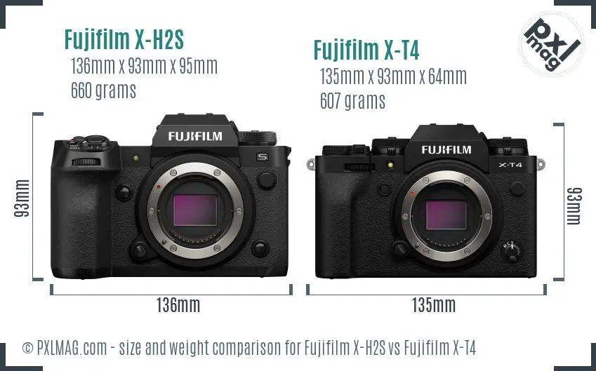 Fujifilm X-H2S vs Fujifilm X-T4 size comparison