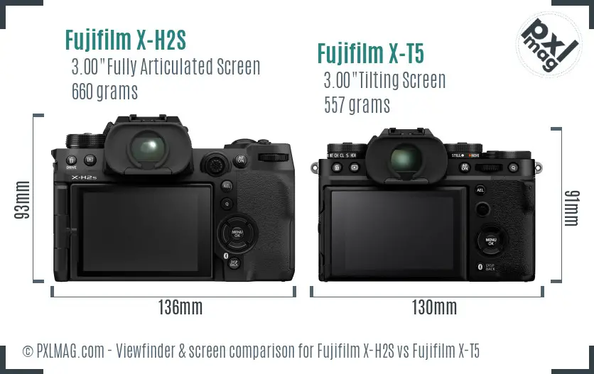 Fujifilm X-H2S vs Fujifilm X-T5 Screen and Viewfinder comparison