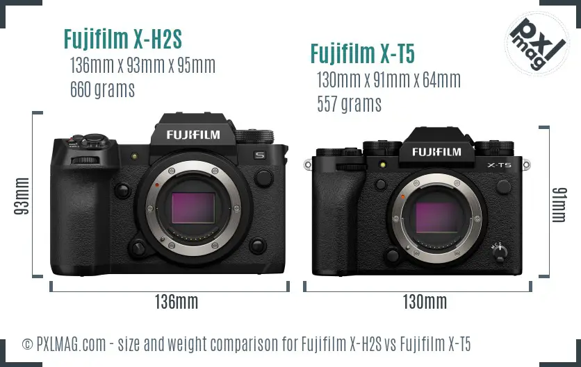 Fujifilm X-H2S vs Fujifilm X-T5 size comparison