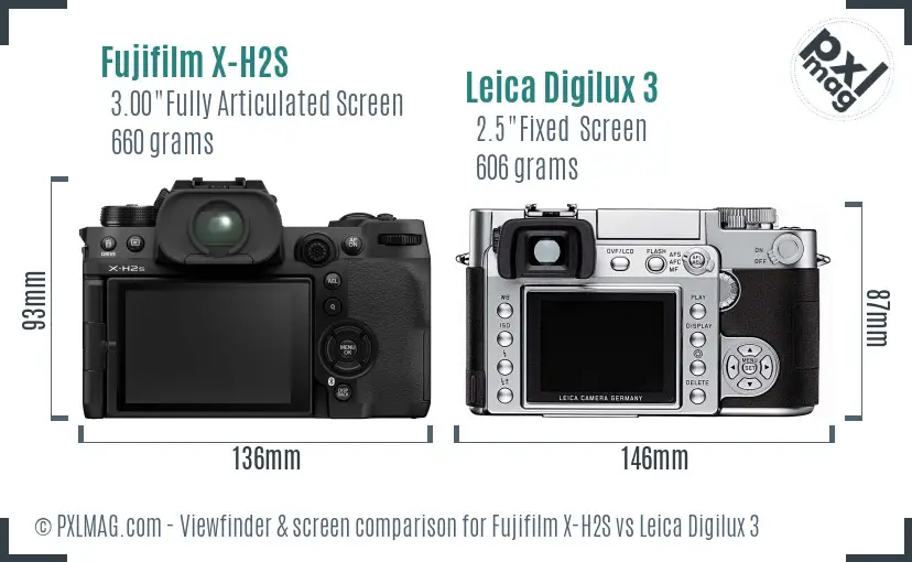 Fujifilm X-H2S vs Leica Digilux 3 Screen and Viewfinder comparison Fujifilm X-H2S vs Leica Digilux 3 Screen and Viewfinder comparison