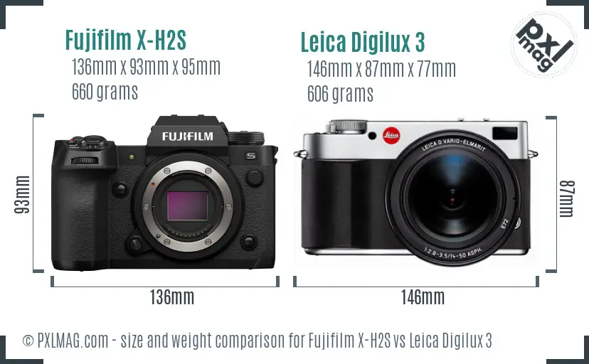 Fujifilm X-H2S vs Leica Digilux 3 size comparison Fujifilm X-H2S vs Leica Digilux 3 size comparison