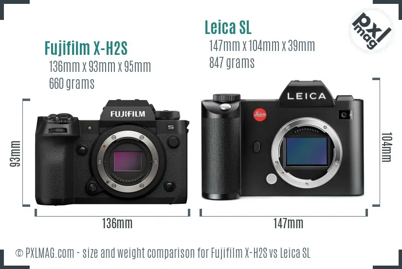 Fujifilm X-H2S vs Leica SL size comparison Fujifilm X-H2S vs Leica SL size comparison