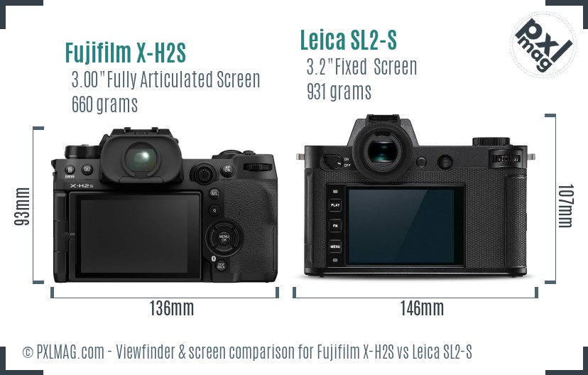 Fujifilm X-H2S vs Leica SL2-S Screen and Viewfinder comparison