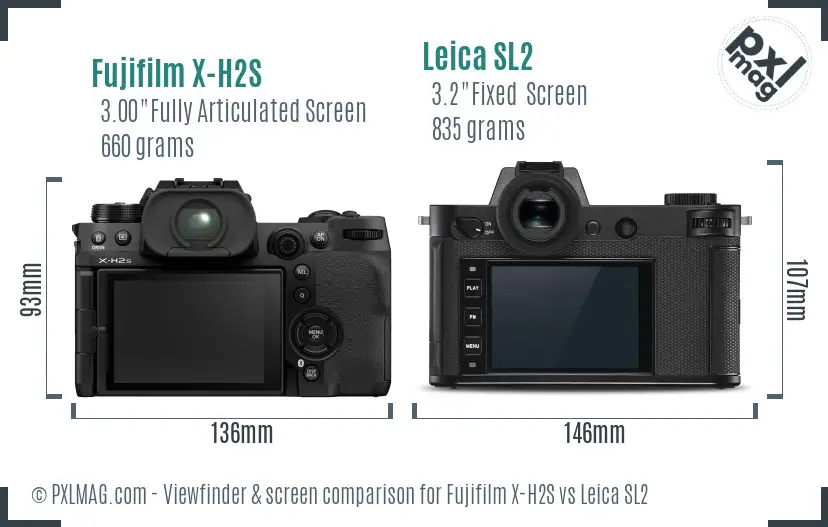 Fujifilm X-H2S vs Leica SL2 Screen and Viewfinder comparison