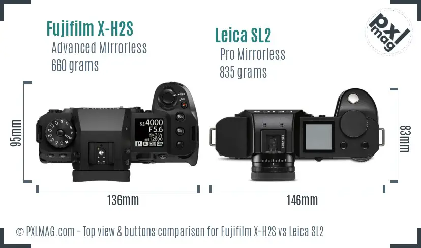 Fujifilm X-H2S vs Leica SL2 top view buttons comparison