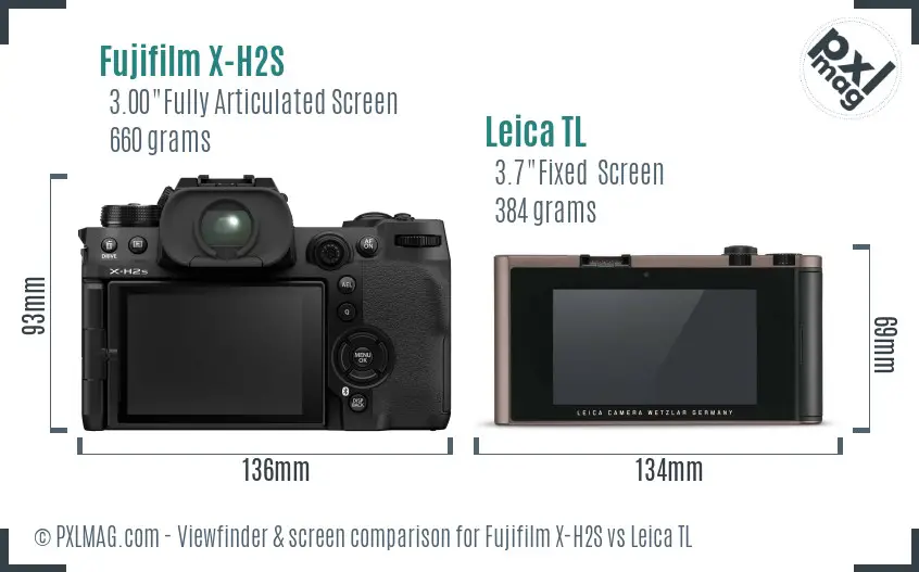 Fujifilm X-H2S vs Leica TL Screen and Viewfinder comparison