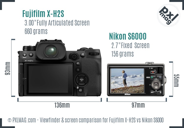 Fujifilm X-H2S vs Nikon S6000 Screen and Viewfinder comparison