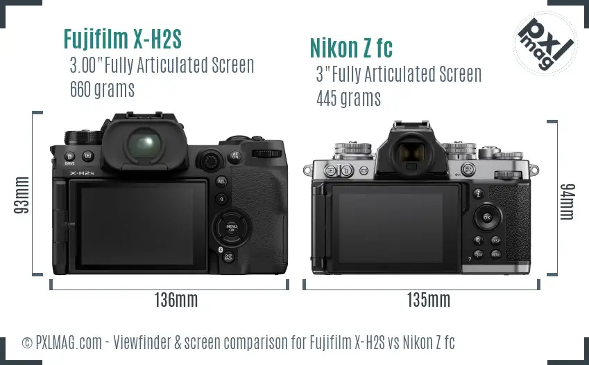 Fujifilm X-H2S vs Nikon Z fc Screen and Viewfinder comparison