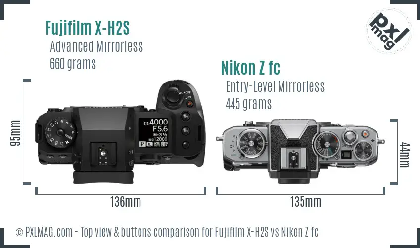 Fujifilm X-H2S vs Nikon Z fc top view buttons comparison