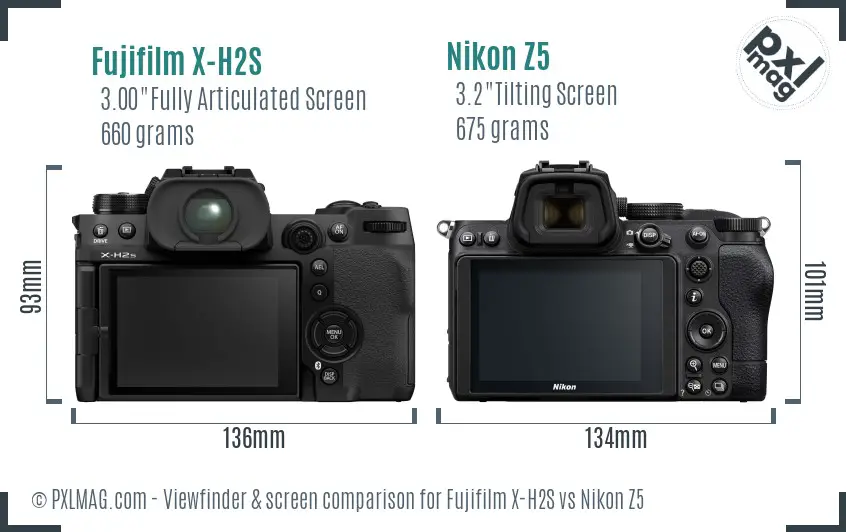 Fujifilm X-H2S vs Nikon Z5 Screen and Viewfinder comparison