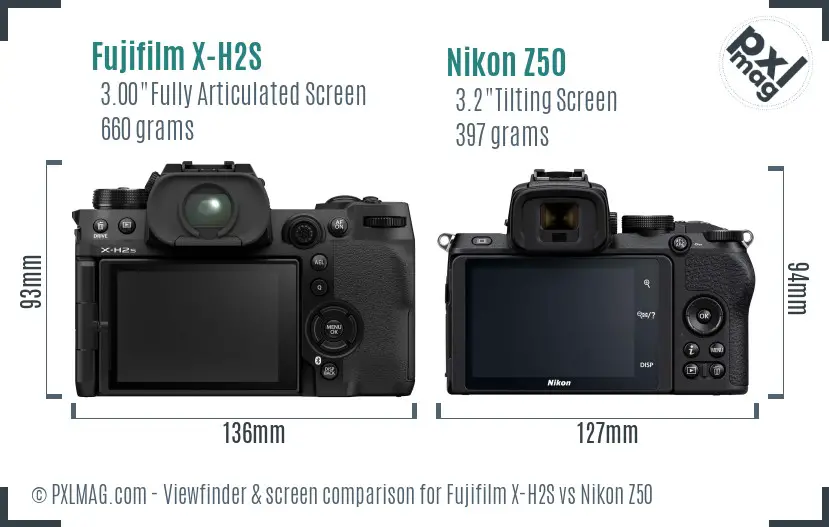 Fujifilm X-H2S vs Nikon Z50 Screen and Viewfinder comparison