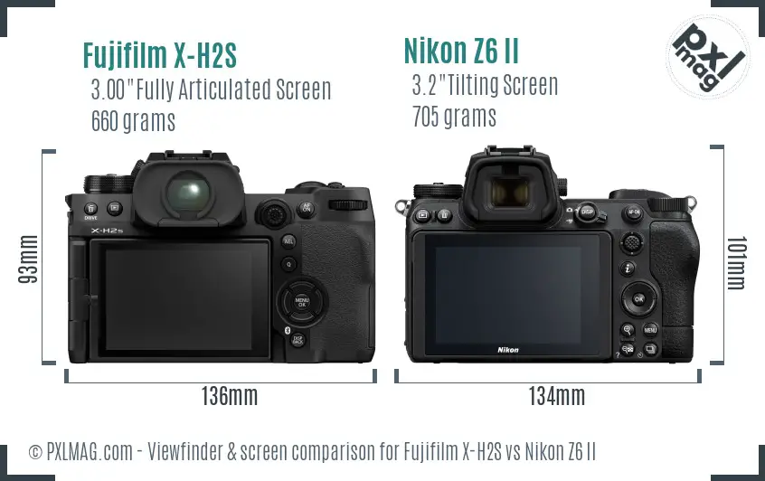 Fujifilm X-H2S vs Nikon Z6 II Screen and Viewfinder comparison