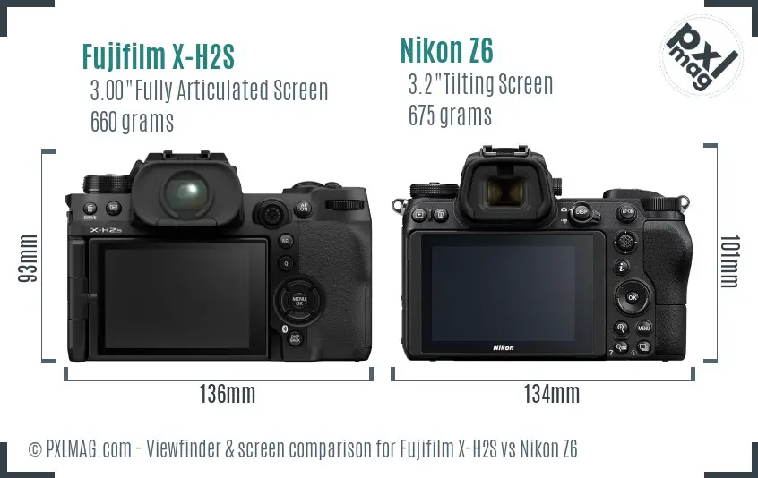 Fujifilm X-H2S vs Nikon Z6 Screen and Viewfinder comparison