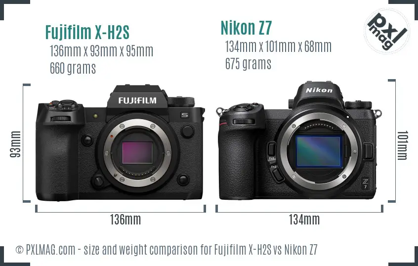 Fujifilm X-H2S vs Nikon Z7 size comparison