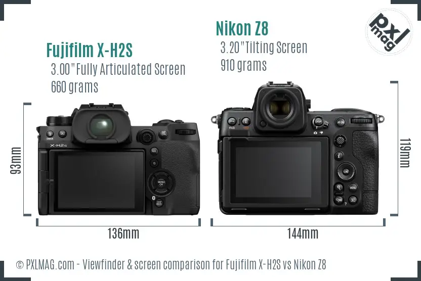 Fujifilm X-H2S vs Nikon Z8 Screen and Viewfinder comparison