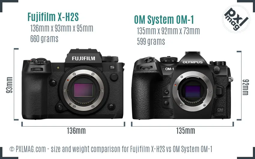 Fujifilm X-H2S vs OM System OM-1 size comparison