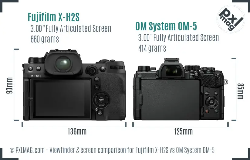 Fujifilm X-H2S vs OM System OM-5 Screen and Viewfinder comparison