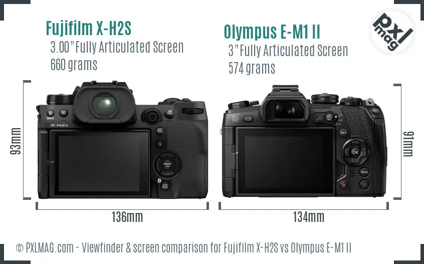 Fujifilm X-H2S vs Olympus E-M1 II Screen and Viewfinder comparison