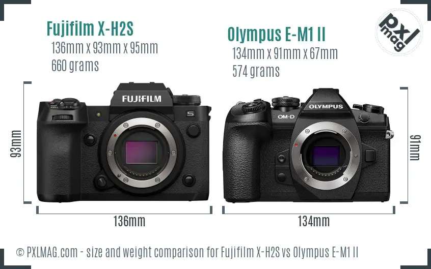 Fujifilm X-H2S vs Olympus E-M1 II size comparison