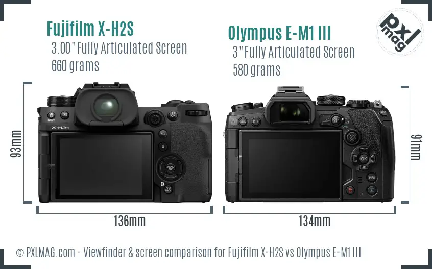 Fujifilm X-H2S vs Olympus E-M1 III Screen and Viewfinder comparison
