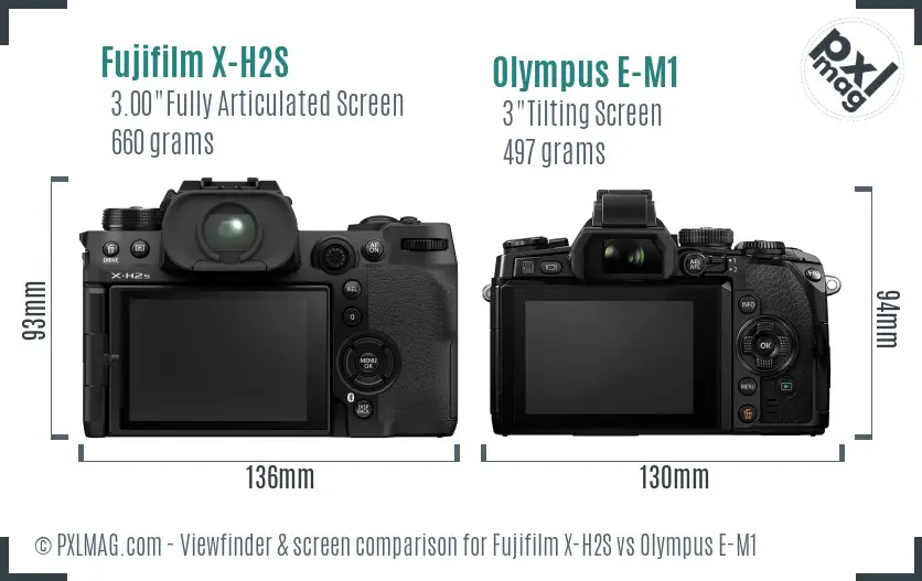 Fujifilm X-H2S vs Olympus E-M1 Screen and Viewfinder comparison