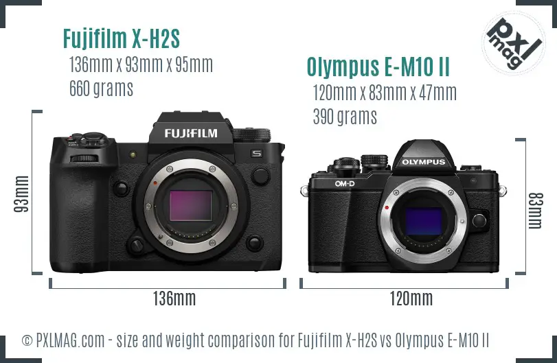 Fujifilm X-H2S vs Olympus E-M10 II size comparison