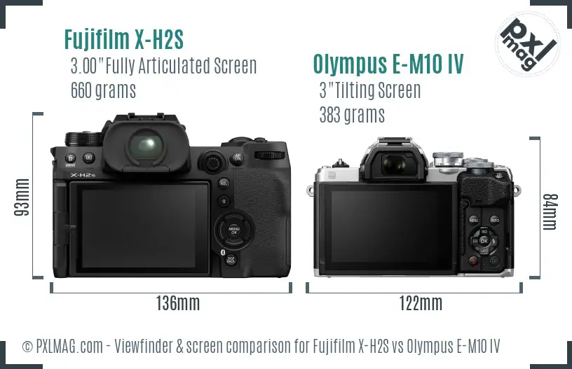 Fujifilm X-H2S vs Olympus E-M10 IV Screen and Viewfinder comparison