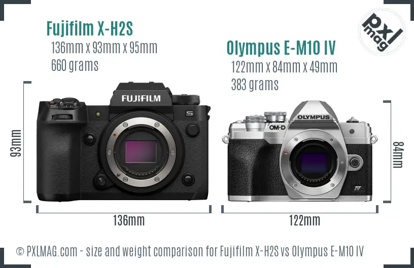 Fujifilm X-H2S vs Olympus E-M10 IV size comparison