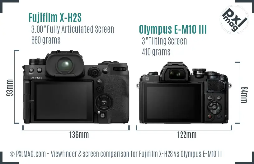 Fujifilm X-H2S vs Olympus E-M10 III Screen and Viewfinder comparison