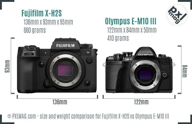 Fujifilm X-H2S vs Olympus E-M10 III size comparison